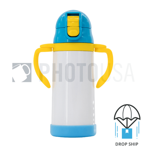 350ml Double Handle Baby Water Bottle w/ Straw (Blue/Yellow)