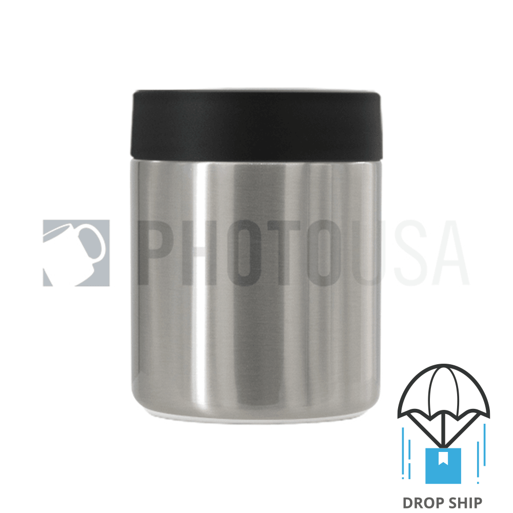 350ml Double Wall Stainless Steel Cola Can Cooler w/ Black Rubber Ring
