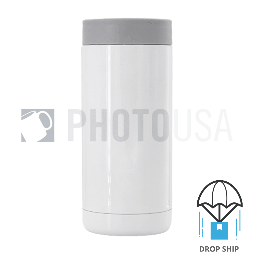600ml Double Wall Stainless Steel Cola Can Cooler w/ Gray Rubber Ring