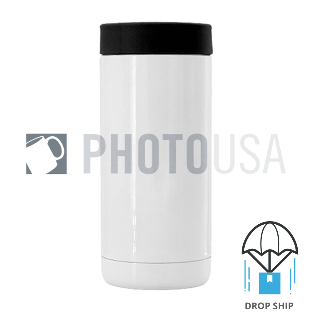 600ml Double Wall Stainless Steel Cola Can Cooler w/ Black Rubber Ring