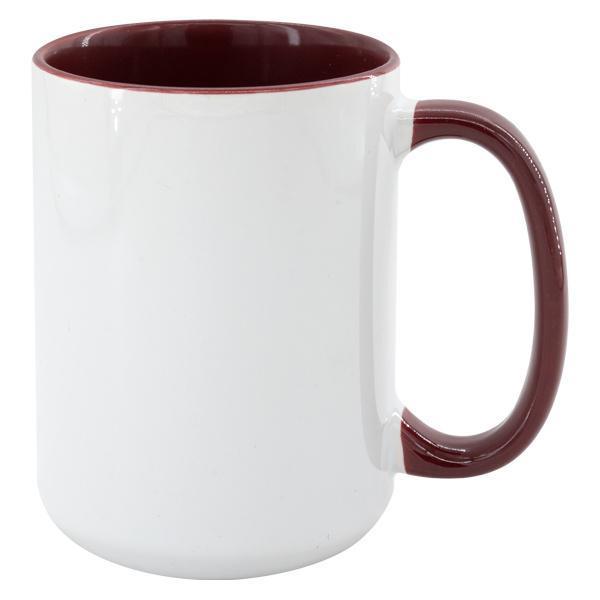 White Ceramic Sublimation Coffee Mug with Colored Rim/Handle - 15oz