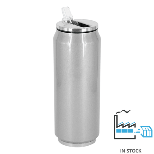 17 oz Can Thermos - Stainless Steel - Silver - w/straw lid - PhotoUSA | Wholesale Sublimation Blanks & Fulfillment | ORCA® Coating