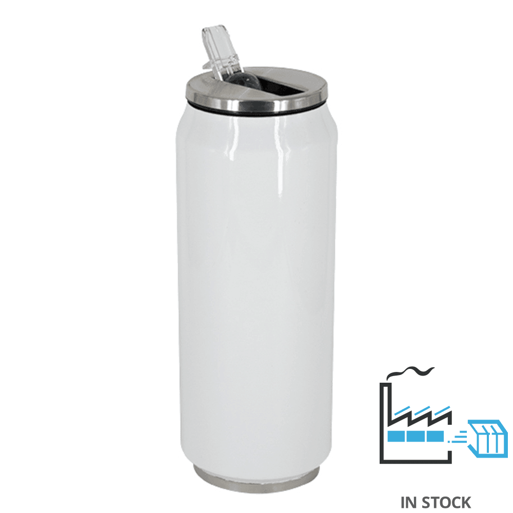 17 oz Can Thermos - Stainless Steel - White - w/straw lid - 48/case – Blank  Sublimation Mugs
