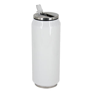 17 oz Can Thermos - Stainless Steel - White - w/straw lid - 48/case , , PHOTO USA