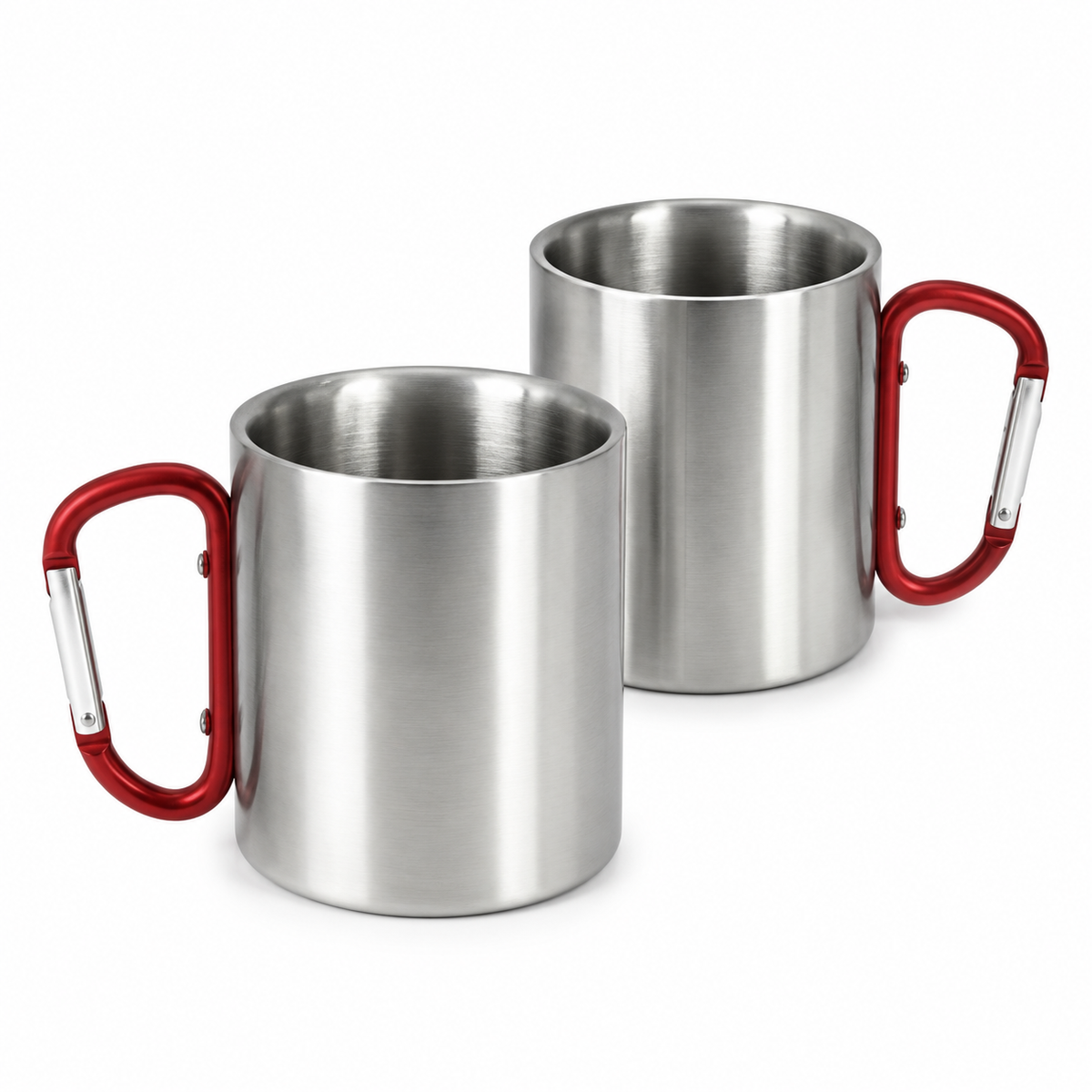 10 oz. Silver Stainless Steel Mug with Red Snap Hook Blanks, sublimation blank