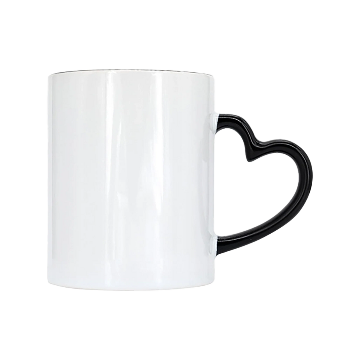 11oz colored interior sublimation ceramic mug with heart handle wholesale black