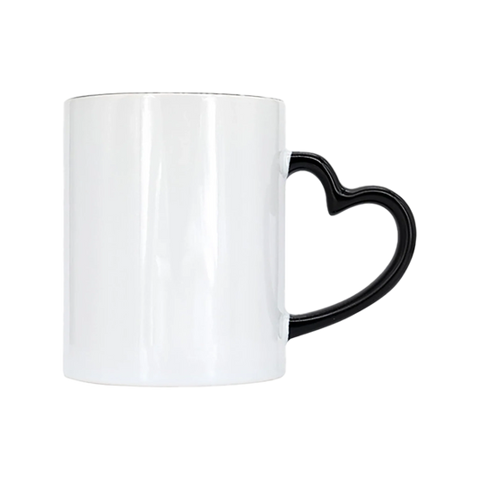 11oz colored interior sublimation ceramic mug with heart handle wholesale black