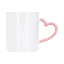 11oz colored interior sublimation ceramic mug with heart handle wholesale pink