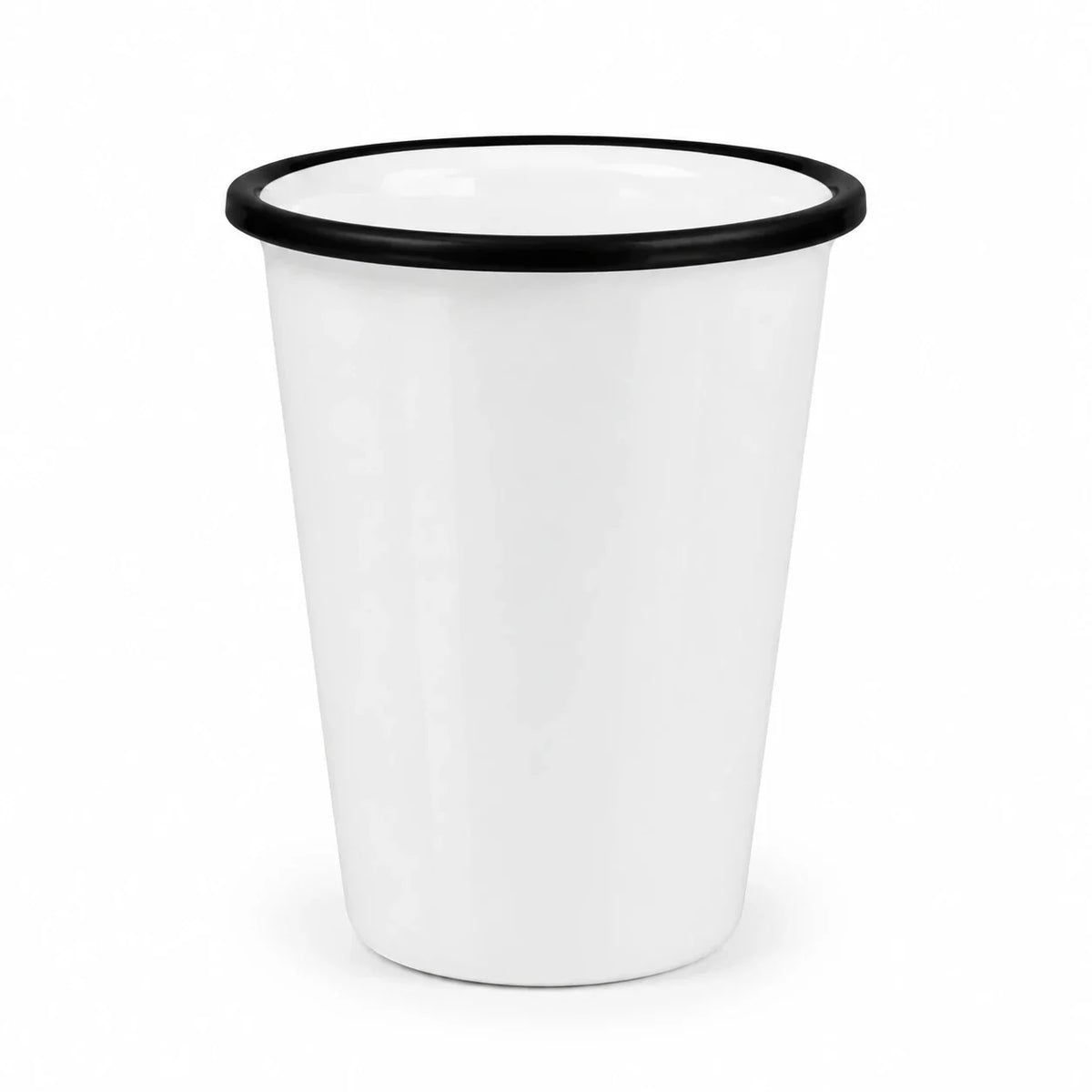 17 oz tapered enamel mug with black rim, without handle