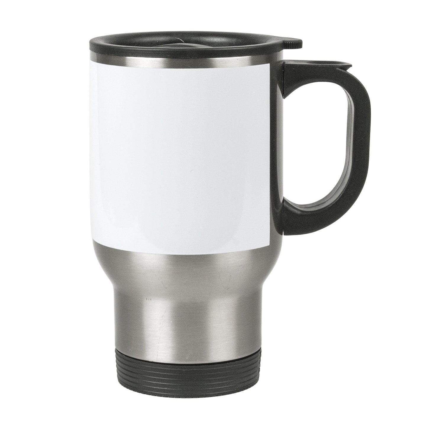 White Sublimation Travel Mug with Lid + Handle (24/case)