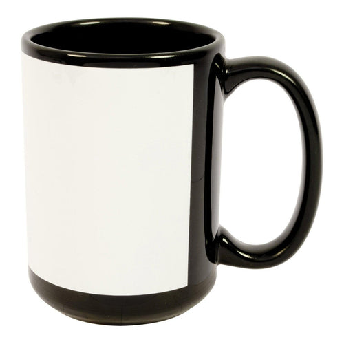 15 oz Ceramic Mug - Black with decal white patch - 3.7