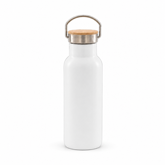 ORCA 600 ml. Stainless Steel Water Bottle - Bamboo Lid, White