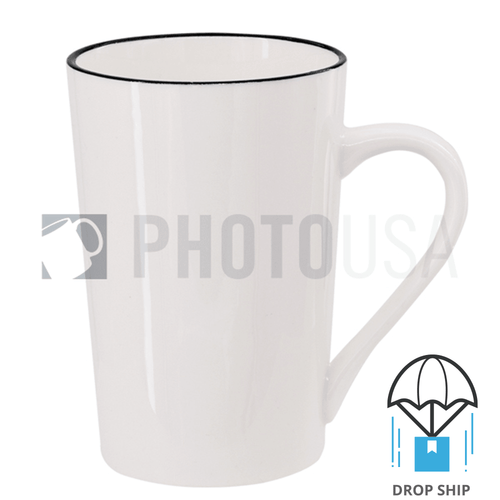 12 oz Ceramic Latte Mug - w/ Black Rim