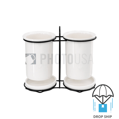 Ceramic Kitchen Utensil Draining Holder Set w/ Iron Stand