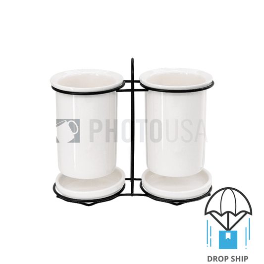 Ceramic Kitchen Utensil Draining Holder Set w/ Iron Stand
