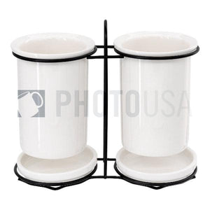 Ceramic Kitchen Utensil Draining Holder Set w/ Iron Stand