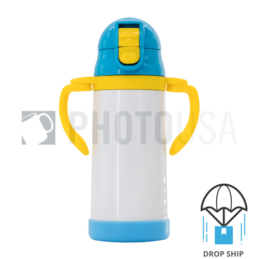 350ml Double Handle Baby Water Bottle w/ Straw (Blue/Yellow)