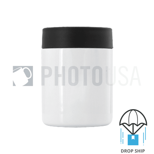 350ml Double Wall Stainless Steel Cola Can Cooler w/ Black Rubber Ring