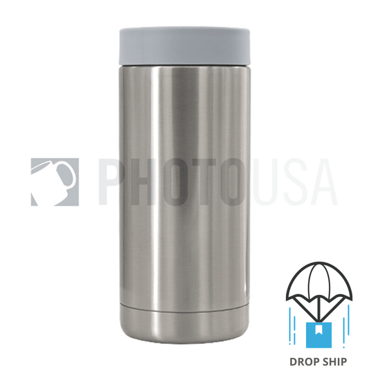 600ml Double Wall Stainless Steel Cola Can Cooler w/ Gray Rubber Ring
